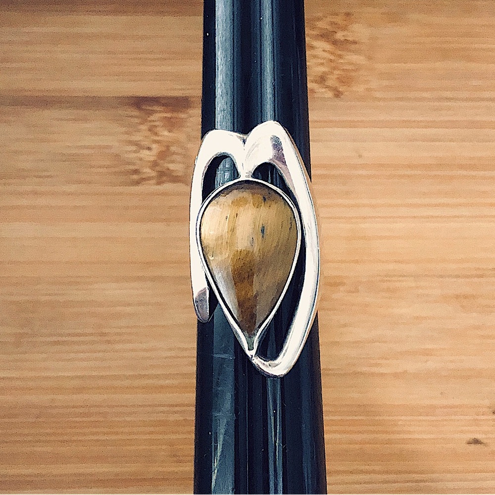 $69  Vintage Estate Ring Tiger Eye & Sterling Size 7 & 1/4 - 7 & 1/2 925 MEXICO - Picture 7 of 10